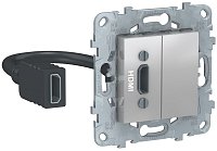 Розетка HDMI без рамки Schneider Electric Unica New 1-м. алюминий